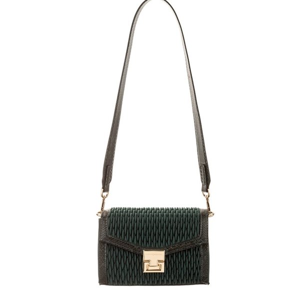 💜NEW  Alessia Massimo Green Velvet & Snake Bag NWTs - Picture 1 of 16